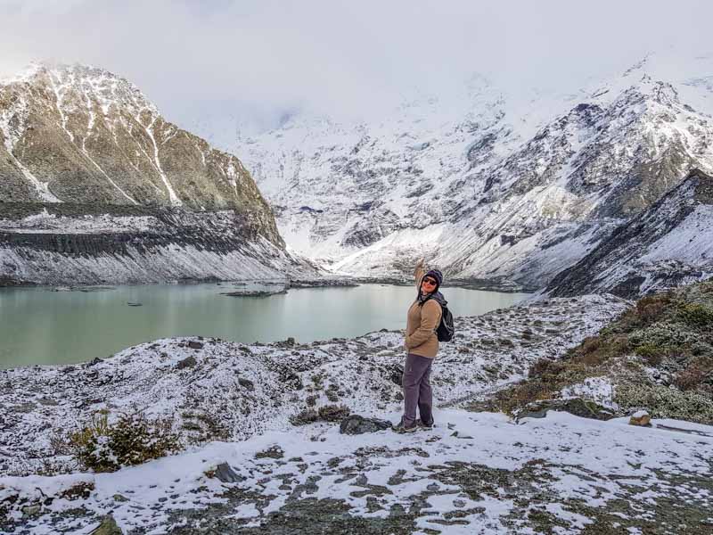 Mueller Lake is the first one you'll pass on the Hooker Valley Track