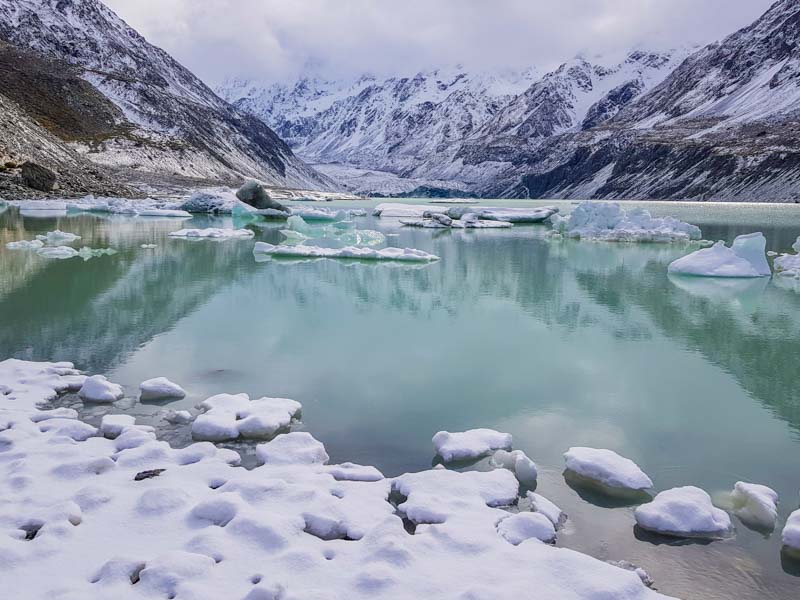 Winter & snow on the Hooker Valley Track is magnificent to see in person