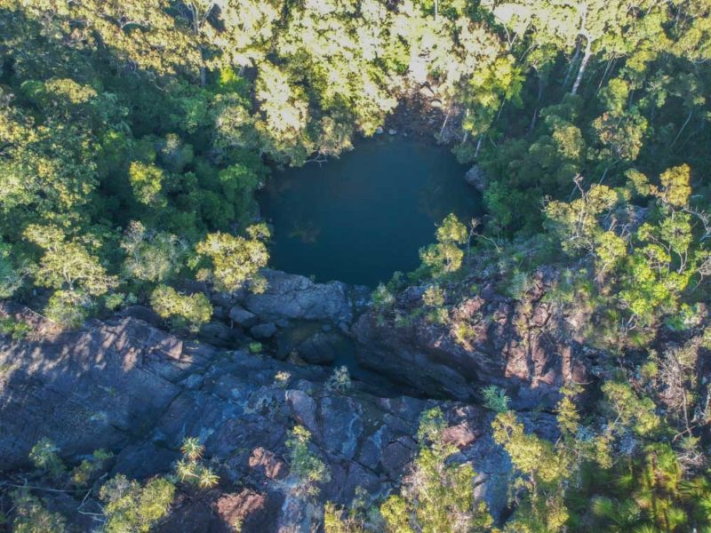 Aerial view of Cedar Creek Falls near Airlie Beach