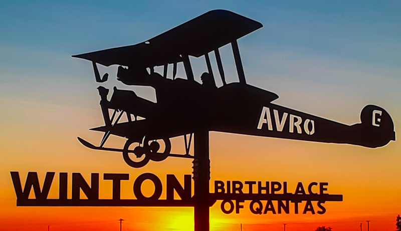 One of Winton's Sunset signs signifying the Birthplace of Qantas