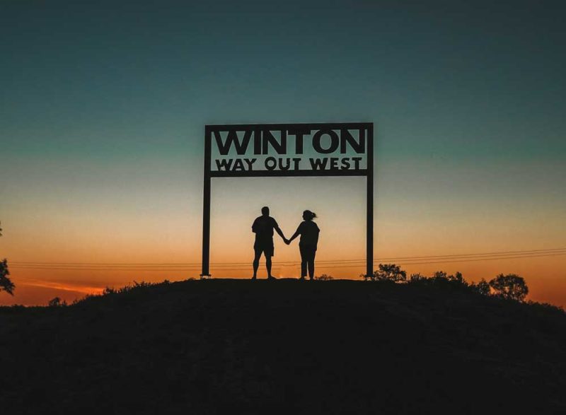 Grab a pic at the Way out West Sunset Sign in Winton, Outback Queensland