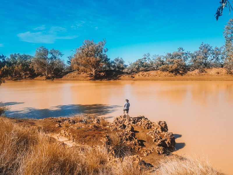 Chris looking out to the Barcoo River located in the Welford National Park