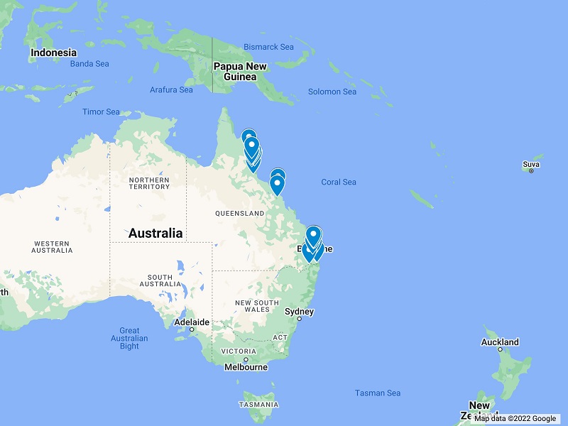 Location Map of the waterfalls in Queensland