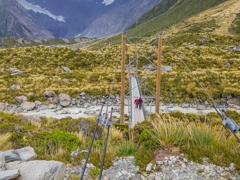 Last swing bridge before the Hooker Valley Lake and the end of the Hike