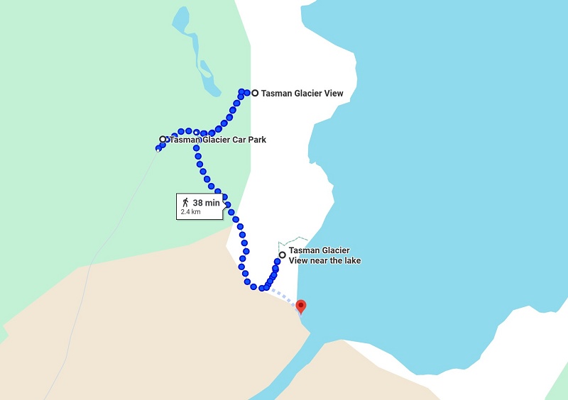 Hiking Track Map from the Tasman Glacier Car park to Glacier View & Lake viewpoints