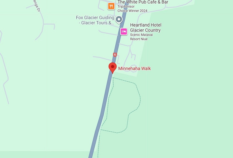 Location Map of Minnehaha Walk in Fox Glacier