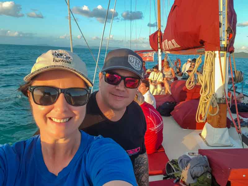 Matt and Chris Fry/Aquarius Traveller on a sunset sailing cruise