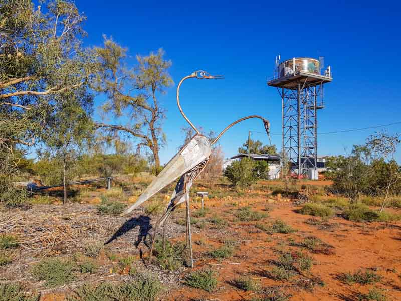 Brolga Art pieces near the water tower in Windorah
