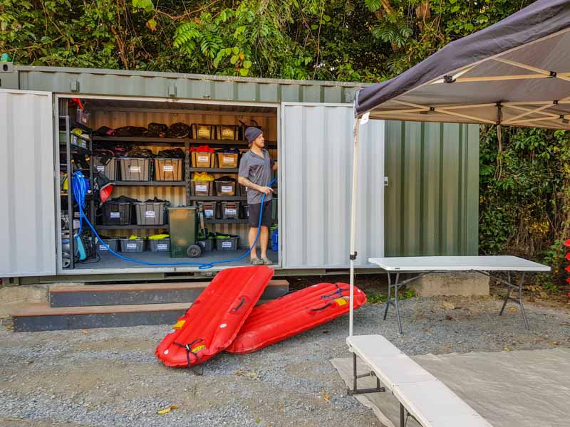 Gear Shed sorting on the Mossman River Drift Snorkelling Tour from Port Douglas