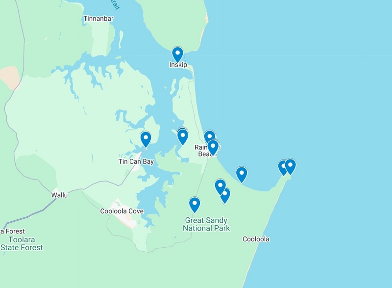 Pinned Map on the best things to do in Rainbow Beach Queensland