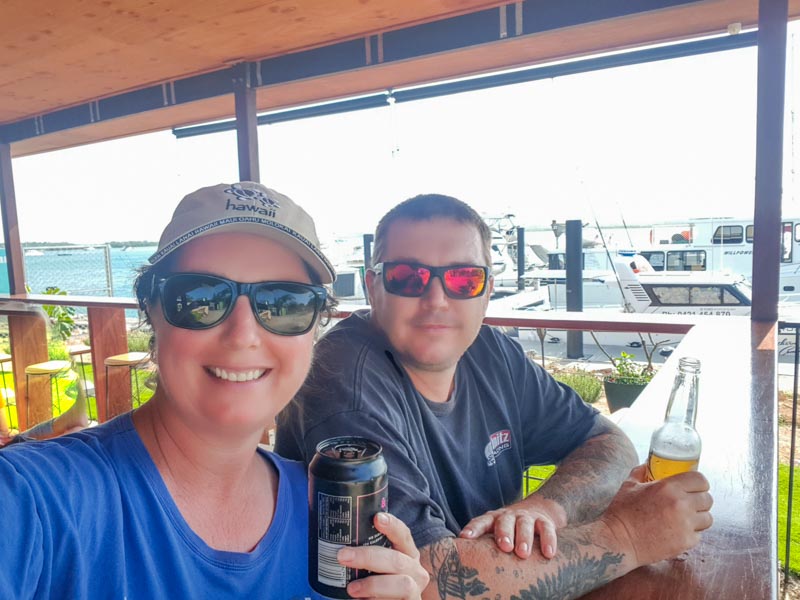 Chris Fry/Aquarius Traveller Chilling with a couple of drinks at Katrina's Bar in 1770/ Agnes Water