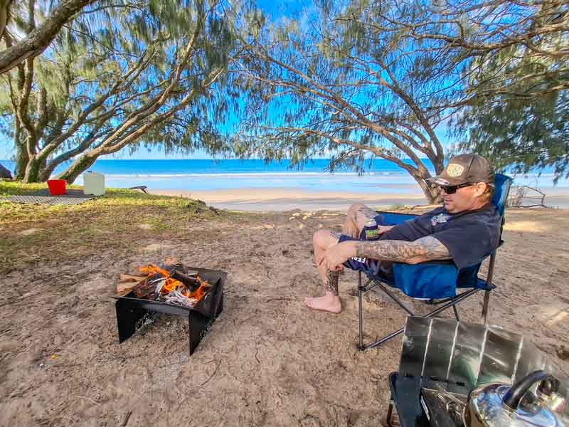 Matt set up a fire on the beach