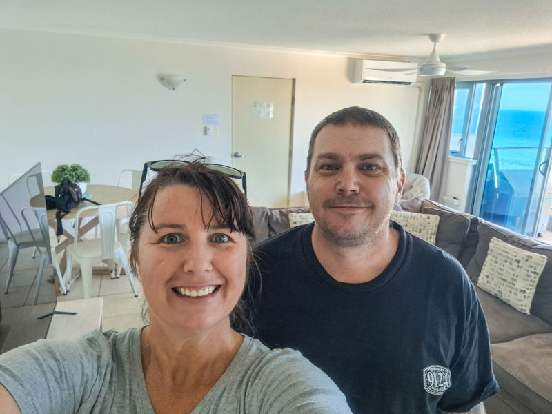 Chris & Matt inside the Beachfront Towers Apartment in Maroochydore
