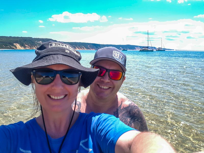 Aquarius Traveller Chris Fry & Matt on the beach at Double Island Point
