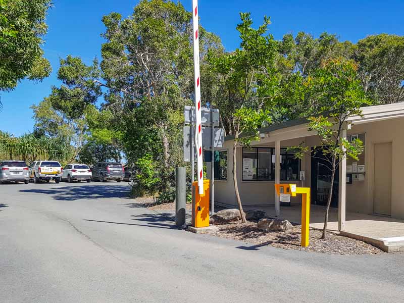 Boomgate and receptions building at the entrance of North Shore Camp grounds